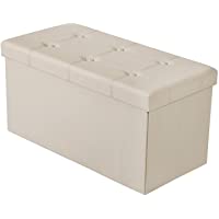 BRIAN &amp- DANY Baúl Puff Taburete para almacenaje Plegable Ottoman- Beige- 76 x 38 x 38 cm
